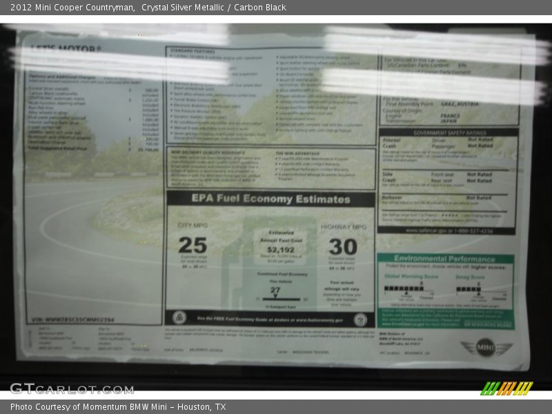  2012 Cooper Countryman Window Sticker
