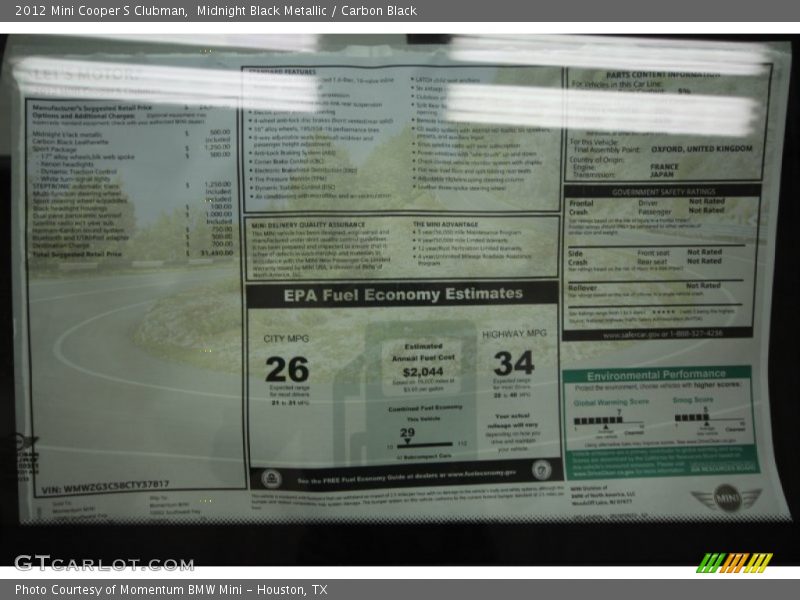  2012 Cooper S Clubman Window Sticker
