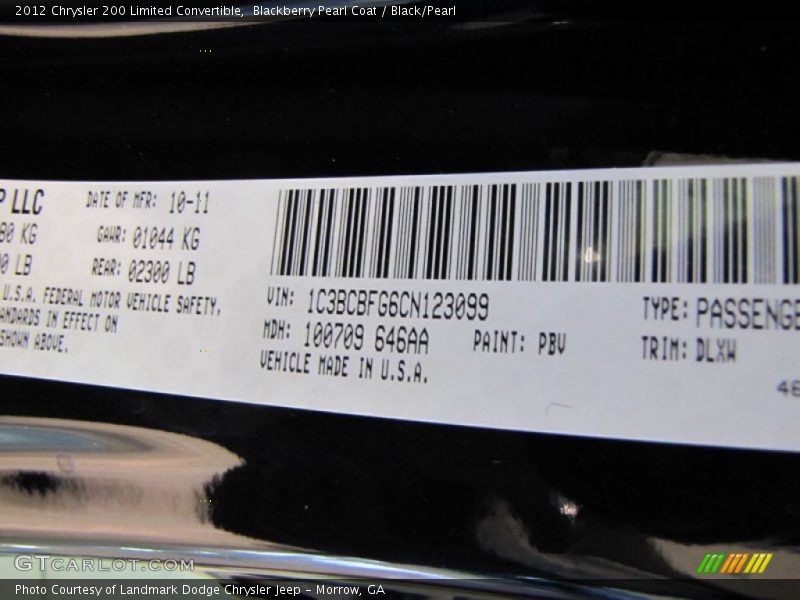2012 200 Limited Convertible Blackberry Pearl Coat Color Code PBV