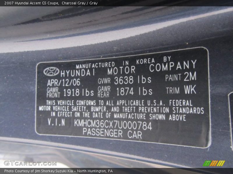 Charcoal Gray / Gray 2007 Hyundai Accent GS Coupe