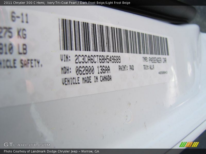 2011 300 C Hemi Ivory Tri-Coat Pearl Color Code PWD