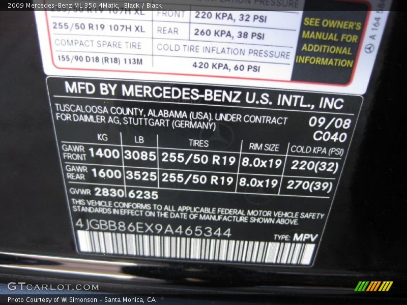Black / Black 2009 Mercedes-Benz ML 350 4Matic