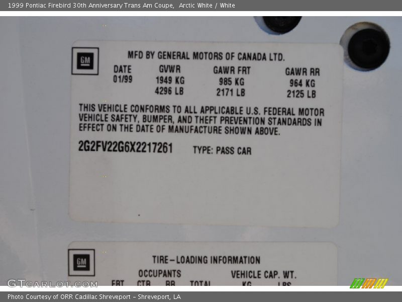 Arctic White / White 1999 Pontiac Firebird 30th Anniversary Trans Am Coupe