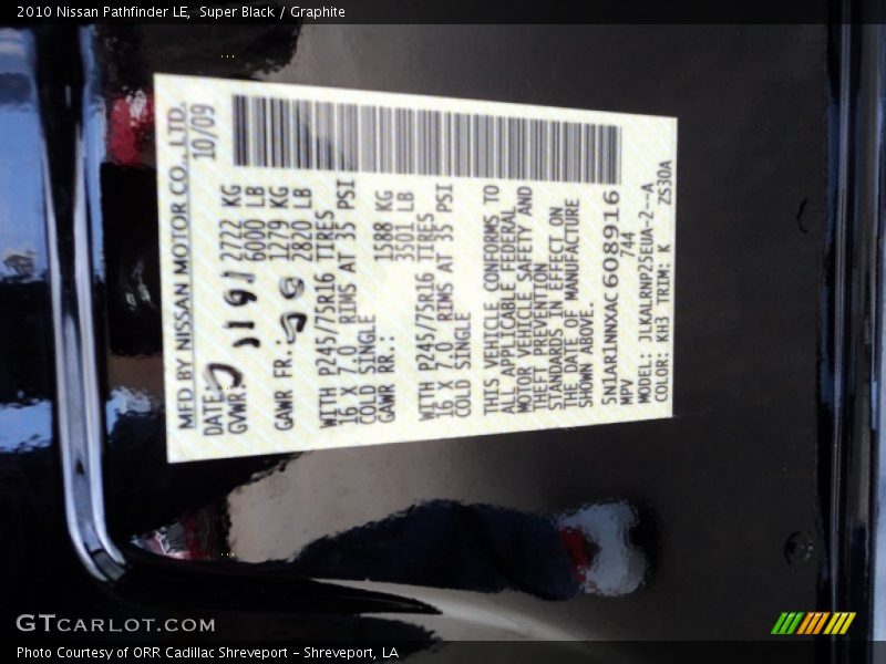 Super Black / Graphite 2010 Nissan Pathfinder LE