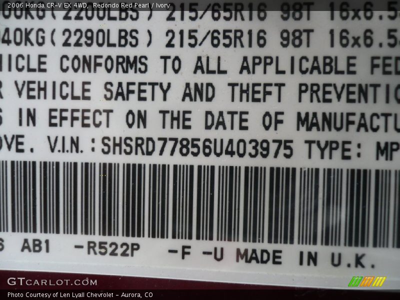 Redondo Red Pearl / Ivory 2006 Honda CR-V EX 4WD