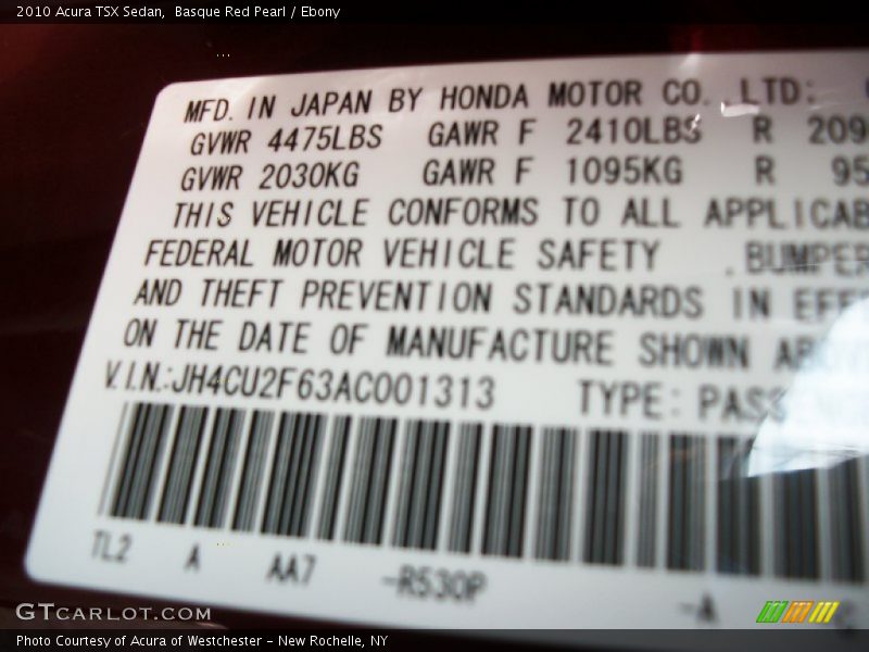 Basque Red Pearl / Ebony 2010 Acura TSX Sedan