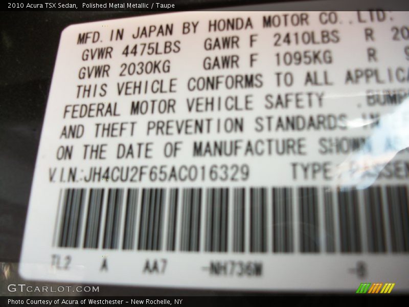 Polished Metal Metallic / Taupe 2010 Acura TSX Sedan
