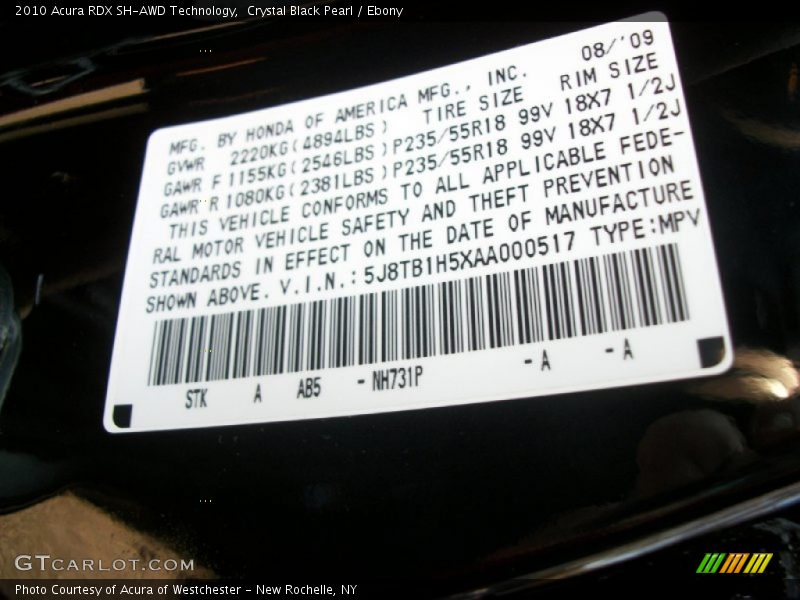 Crystal Black Pearl / Ebony 2010 Acura RDX SH-AWD Technology