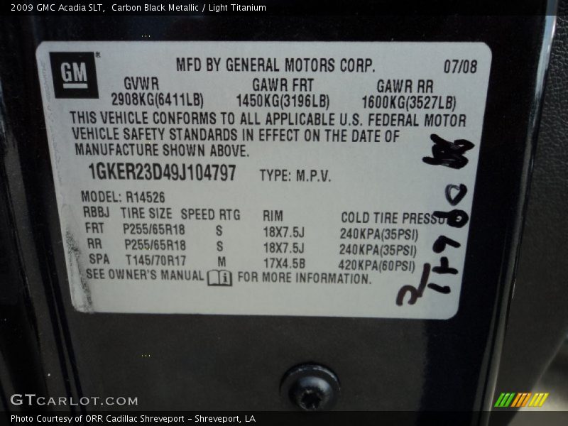 Carbon Black Metallic / Light Titanium 2009 GMC Acadia SLT