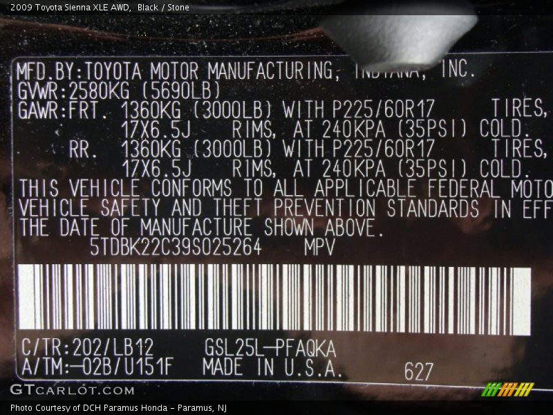 Black / Stone 2009 Toyota Sienna XLE AWD