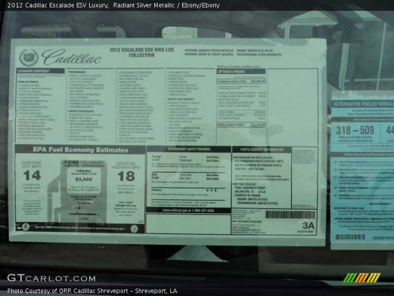  2012 Escalade ESV Luxury Window Sticker