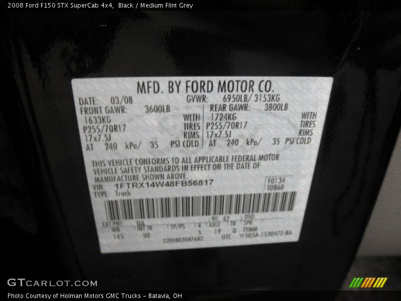 2008 F150 STX SuperCab 4x4 Black Color Code UA