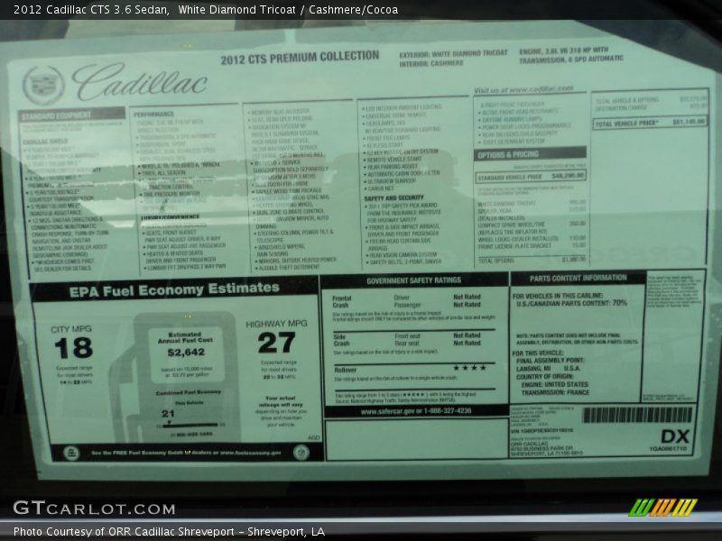 White Diamond Tricoat / Cashmere/Cocoa 2012 Cadillac CTS 3.6 Sedan