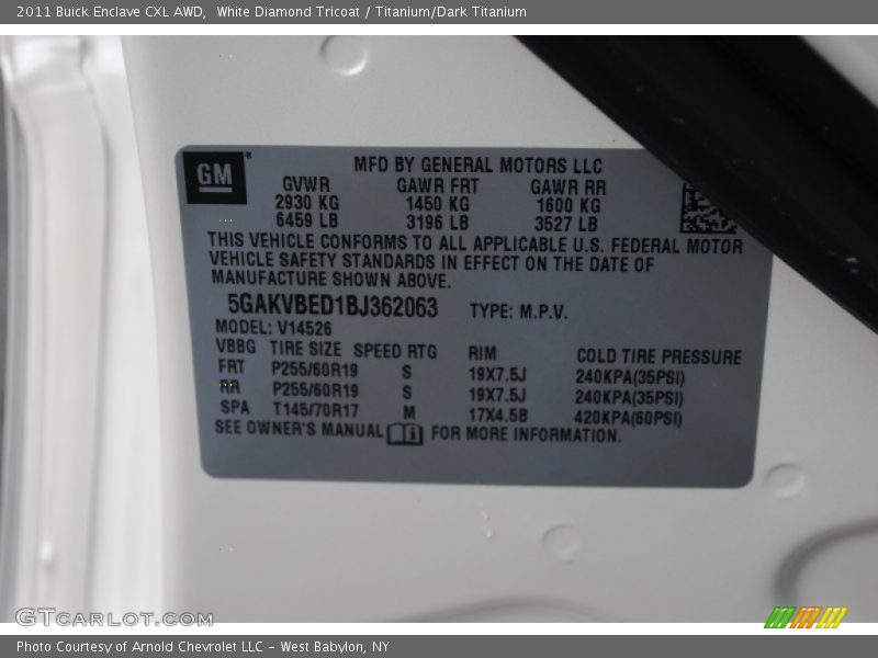 White Diamond Tricoat / Titanium/Dark Titanium 2011 Buick Enclave CXL AWD