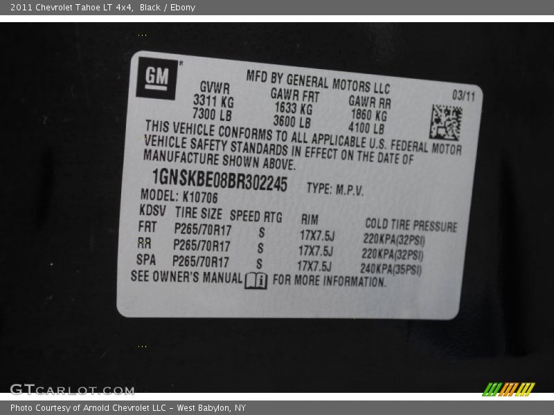 Black / Ebony 2011 Chevrolet Tahoe LT 4x4