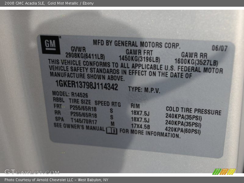 Gold Mist Metallic / Ebony 2008 GMC Acadia SLE