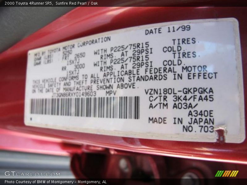 2000 4Runner SR5 Sunfire Red Pearl Color Code 3K4