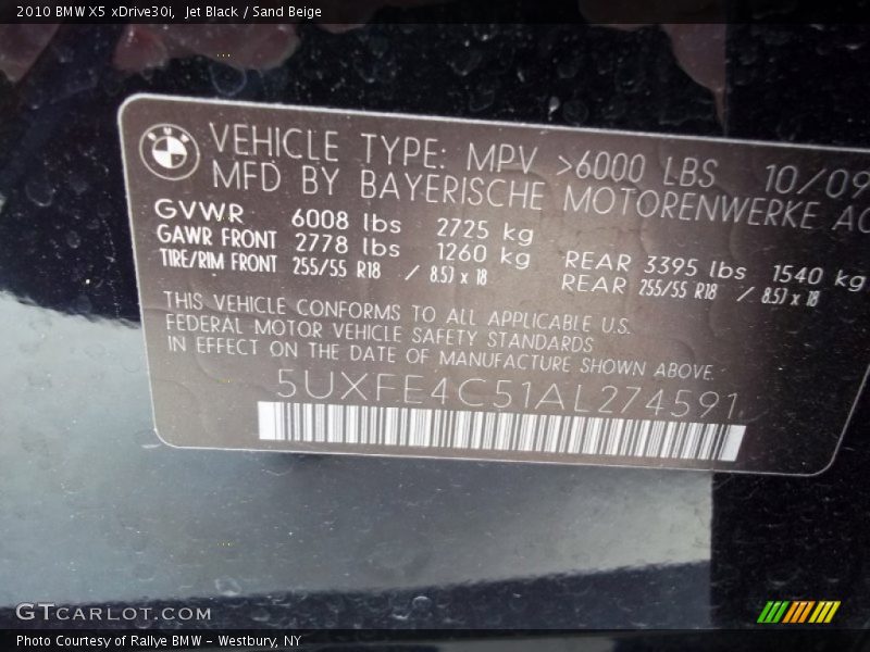 Jet Black / Sand Beige 2010 BMW X5 xDrive30i