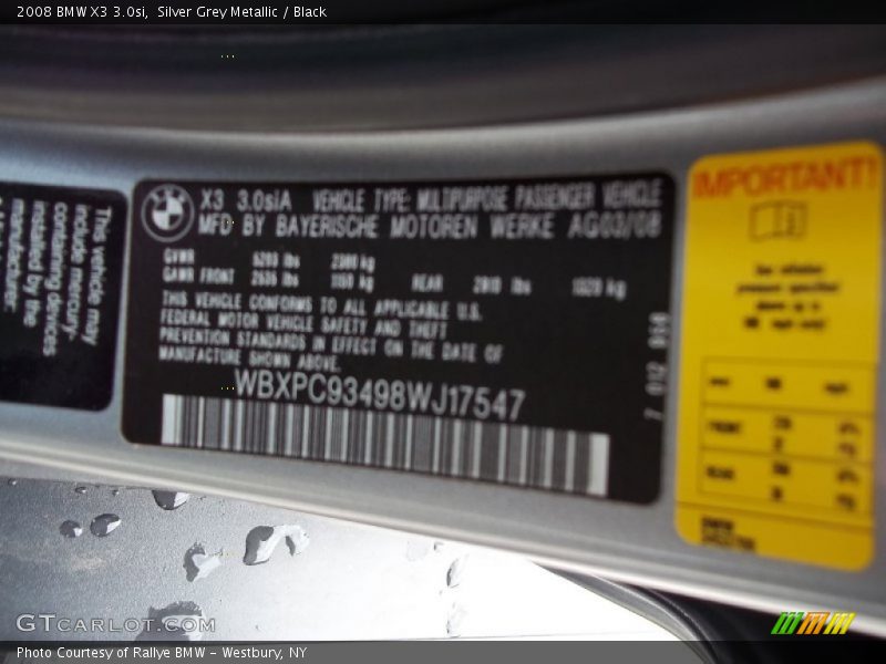 Silver Grey Metallic / Black 2008 BMW X3 3.0si