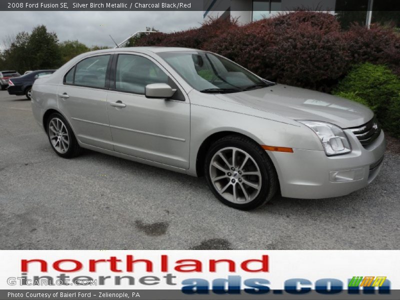 Silver Birch Metallic / Charcoal Black/Red 2008 Ford Fusion SE