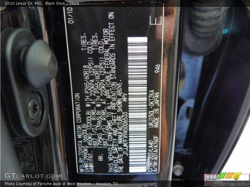 Black Onyx / Sepia 2010 Lexus GX 460