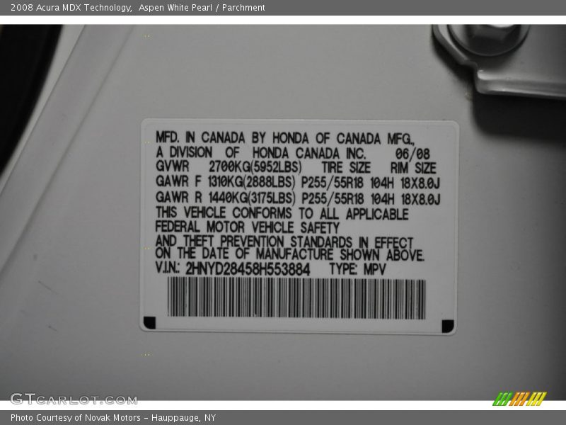 Aspen White Pearl / Parchment 2008 Acura MDX Technology