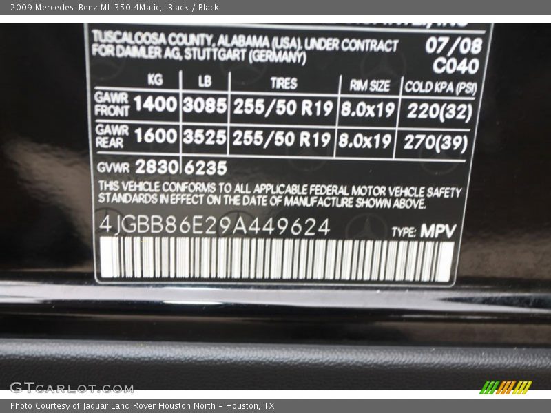 Black / Black 2009 Mercedes-Benz ML 350 4Matic
