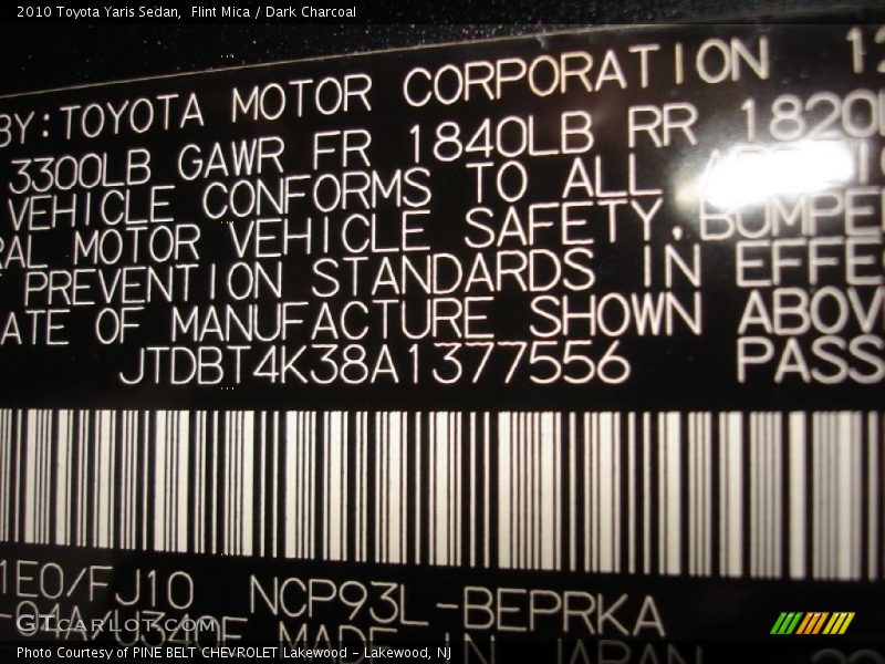 Flint Mica / Dark Charcoal 2010 Toyota Yaris Sedan