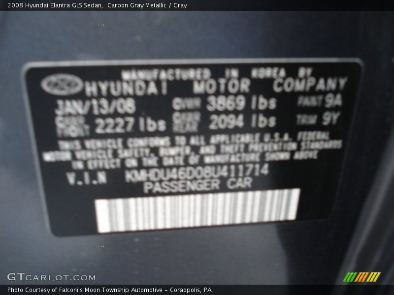 Carbon Gray Metallic / Gray 2008 Hyundai Elantra GLS Sedan