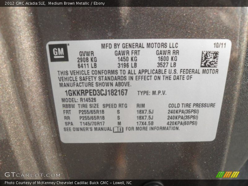 Medium Brown Metallic / Ebony 2012 GMC Acadia SLE