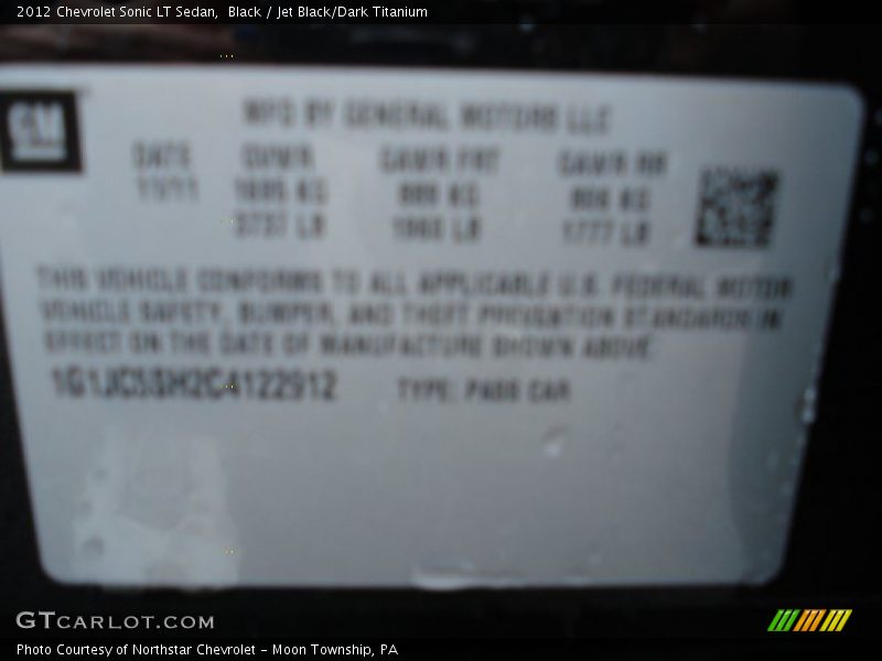 Black / Jet Black/Dark Titanium 2012 Chevrolet Sonic LT Sedan