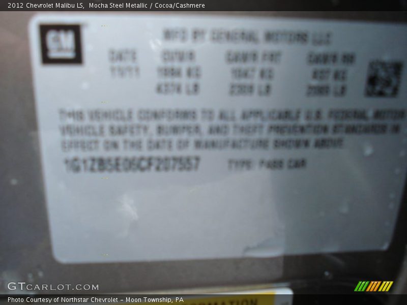 Mocha Steel Metallic / Cocoa/Cashmere 2012 Chevrolet Malibu LS