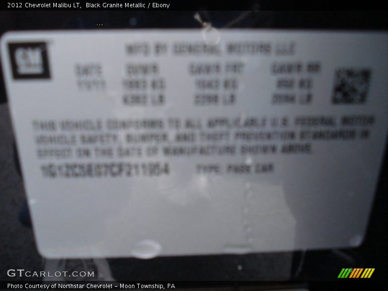 Black Granite Metallic / Ebony 2012 Chevrolet Malibu LT
