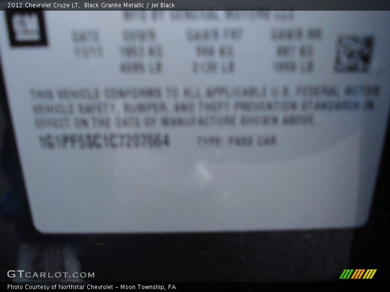 Black Granite Metallic / Jet Black 2012 Chevrolet Cruze LT