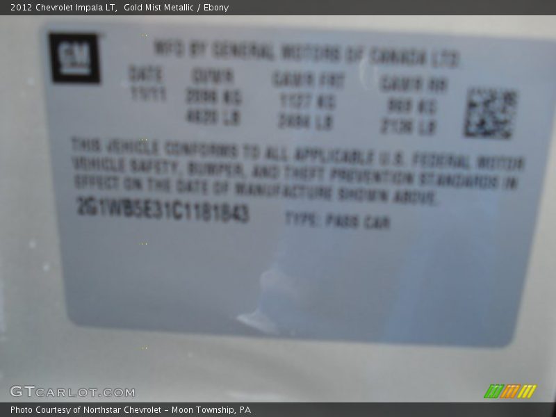 Gold Mist Metallic / Ebony 2012 Chevrolet Impala LT