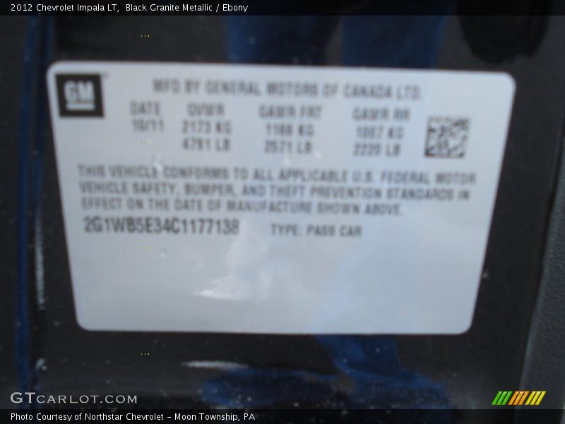 Black Granite Metallic / Ebony 2012 Chevrolet Impala LT