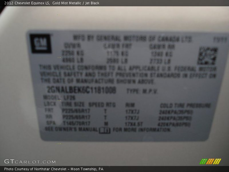 Gold Mist Metallic / Jet Black 2012 Chevrolet Equinox LS