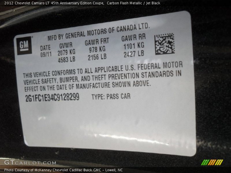 Carbon Flash Metallic / Jet Black 2012 Chevrolet Camaro LT 45th Anniversary Edition Coupe