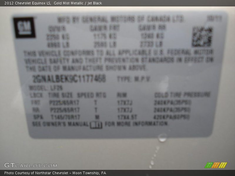 Gold Mist Metallic / Jet Black 2012 Chevrolet Equinox LS