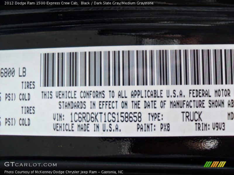 2012 Ram 1500 Express Crew Cab Black Color Code PX8