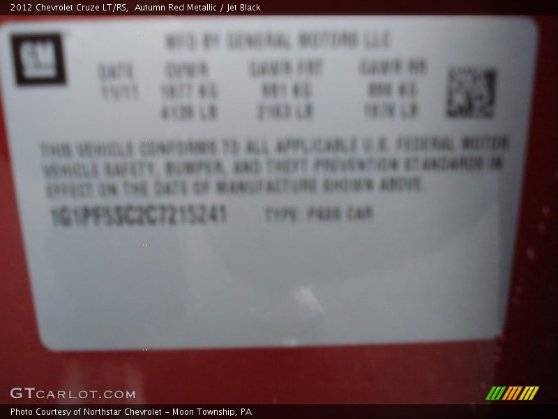 Autumn Red Metallic / Jet Black 2012 Chevrolet Cruze LT/RS