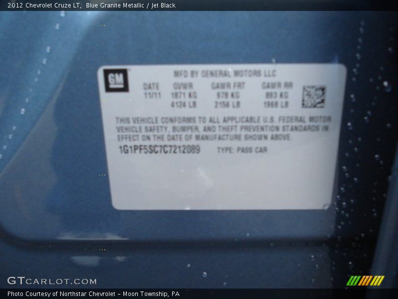 Blue Granite Metallic / Jet Black 2012 Chevrolet Cruze LT