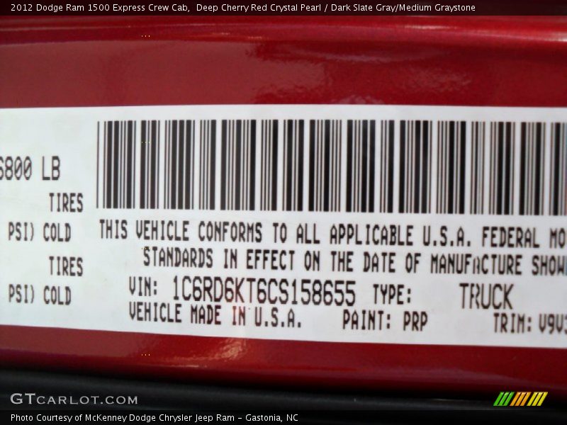 2012 Ram 1500 Express Crew Cab Deep Cherry Red Crystal Pearl Color Code PRP