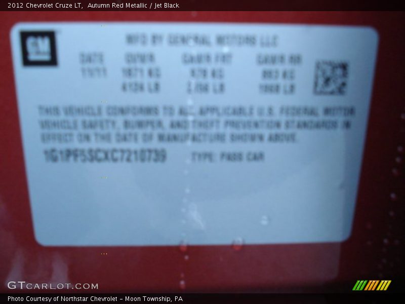 Autumn Red Metallic / Jet Black 2012 Chevrolet Cruze LT