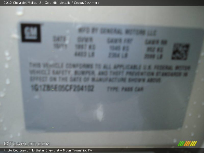 Gold Mist Metallic / Cocoa/Cashmere 2012 Chevrolet Malibu LS