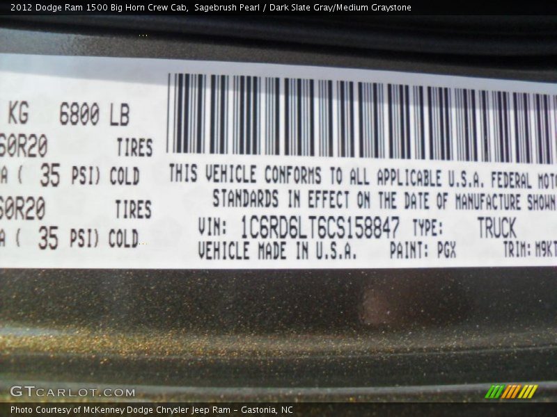 2012 Ram 1500 Big Horn Crew Cab Sagebrush Pearl Color Code PGX
