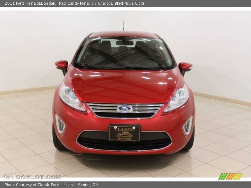 Red Candy Metallic / Charcoal Black/Blue Cloth 2011 Ford Fiesta SEL Sedan
