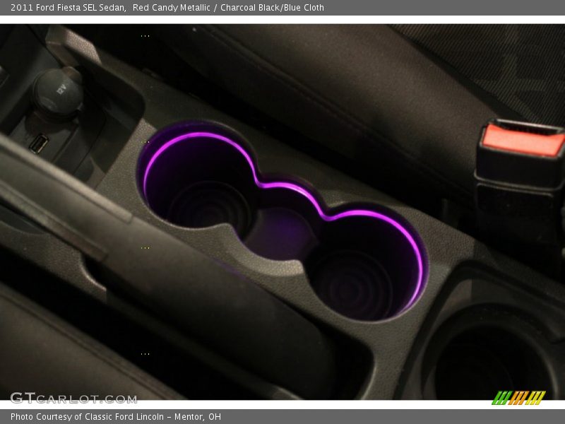 Red Candy Metallic / Charcoal Black/Blue Cloth 2011 Ford Fiesta SEL Sedan