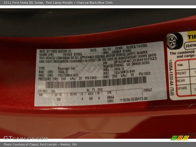 2011 Fiesta SEL Sedan Red Candy Metallic Color Code U6