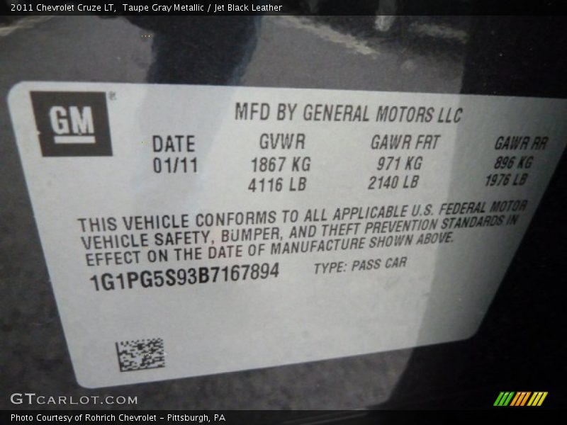 Taupe Gray Metallic / Jet Black Leather 2011 Chevrolet Cruze LT